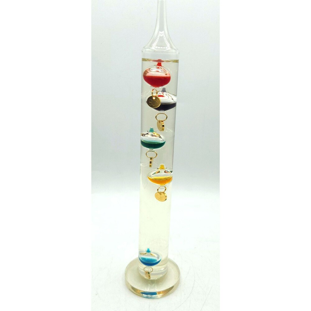 Vintage glass galileo thermometer – mid-century scientific decor 11.5" Tall
